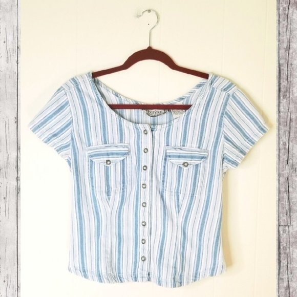 Vintage Tops - Vintage 90s Bonjour Cotton Striped Top